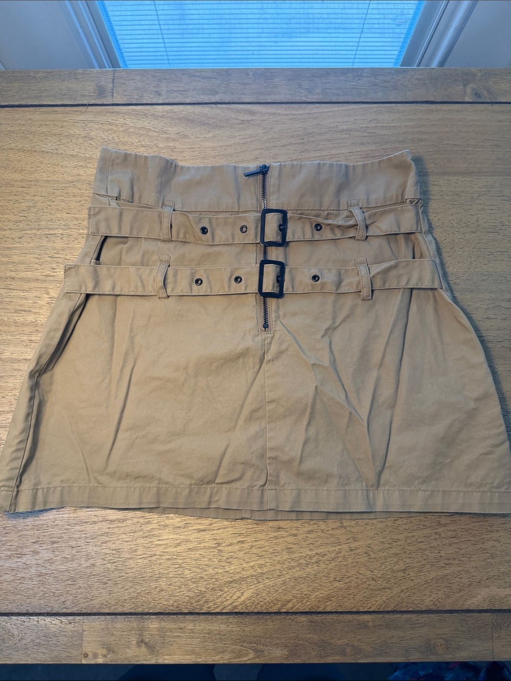 Zara Tan Double-Belt Mini Skirt